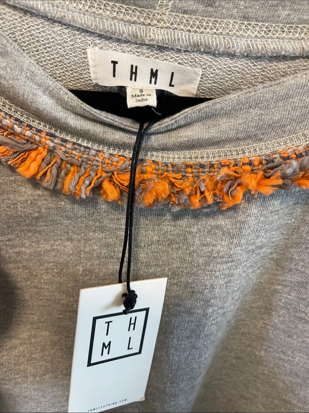 THML Gray Sweatshirt with Pink and Orange Tweed Sleeves - Picture 2 of 7